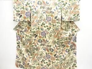 大正ロマン　紋錦紗唐花に尾長鳥模様着物